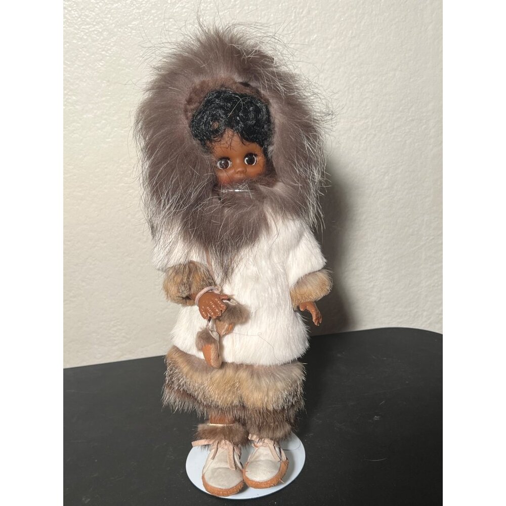 VTG Inuit Doll Faux Fur Coat Hood Accessories Handcrafted Realistic Collectible